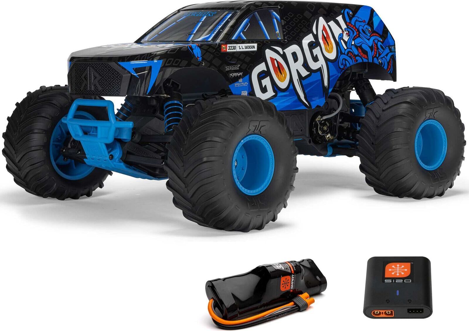 ARRMA RC 1/10 GORGON 4X2 MEGA 550 BRUSHED MONSTER TRUCK RTR WITH BATTERY & CHARGER Sininen