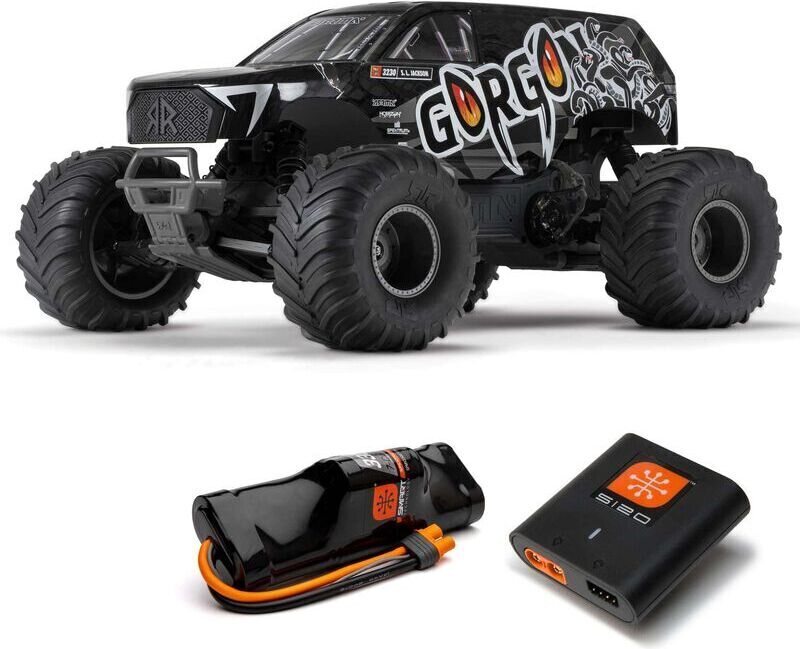 ARRMA RC 1/10 GORGON 4X2 MEGA 550 Brushed Monster Truck Ready-To-Assemble Kit with Battery & Charger Harmaa