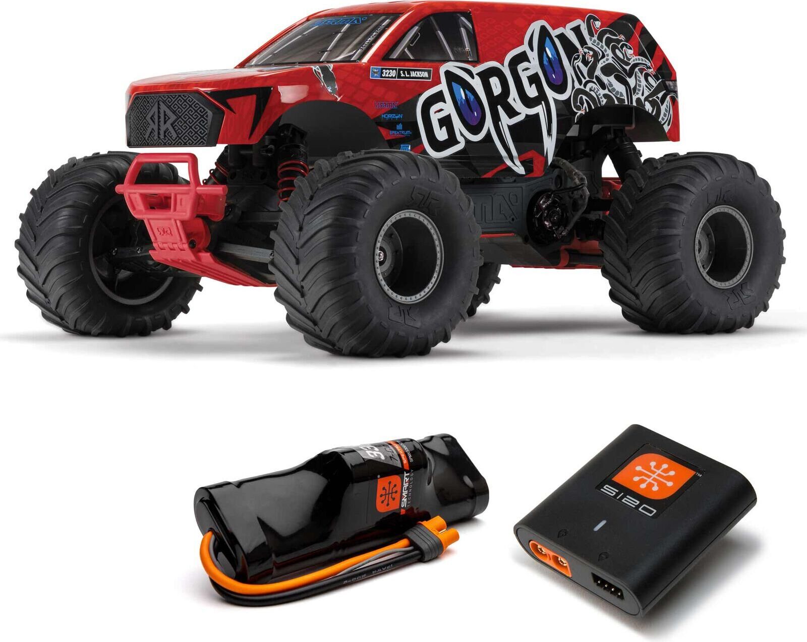ARRMA RC 1/10 GORGON 4X2 MEGA 550 BRUSHED MONSTER TRUCK RTR WITH BATTERY & CHARGER Punainen