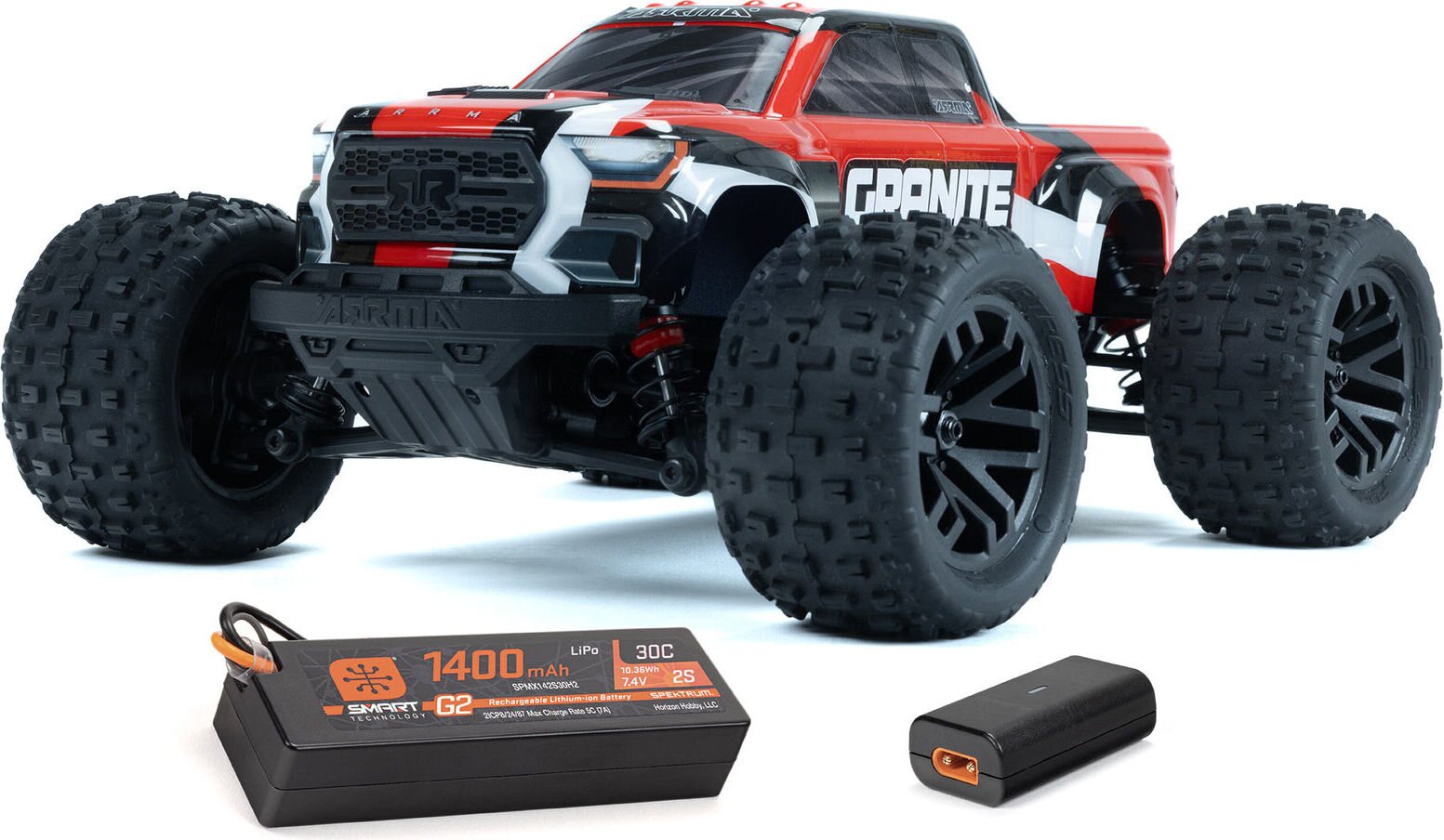 ARRMA RC 1/18 GRANITE GROM MEGA 380 harjallinen 4X4 Monster Truck RTR akulla ja laturilla Punainen