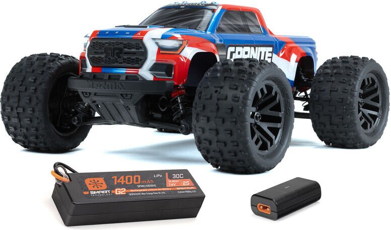 ARRMA RC 1/18 GRANITE GROM MEGA 380 harjallinen 4X4 Monster Truck RTR akulla ja laturilla Sininen