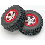 Traxxas 5873A Tires & Wheels SCT/SCT Satin Chrome-Red 4WD/2WD Rear (2)