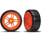 Traxxas 8376A Tires & Wheels Drift 1.9" on Orange Split-spoke Front (2)