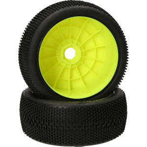 HB Racing HB Megabite Mounted Tire Pink/Yellow/Red Compound Yellow wheel