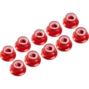 Ultimate Racing 3MM. ALU. NYLON NUT W/FLANGED RED (10pcs)