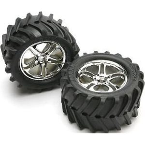 Traxxas 5173 Tires & Wheels Maxx Chevron/SS Chrome (14mm) 3.8" (2)