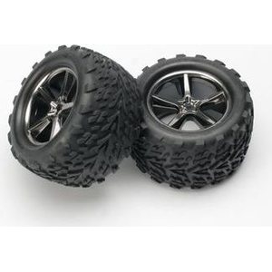 Traxxas 5374A Tires & Wheels Talon/Gemini Black Chrome (14mm) 3.8" (2)