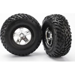 Traxxas 5873X Tires & Wheels SCT/SCT Satin Chrome-Black 4WD/2WD Rear (2)