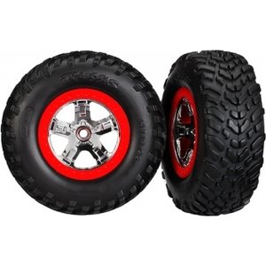 Traxxas 5887 Tires & Wheels SCT/SCT Chrome-Red 4WD/2WD Rear TSM (2)