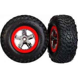 Traxxas 5888 Tires & Wheels SCT/SCT Chrome-Red 2WD Front (2)