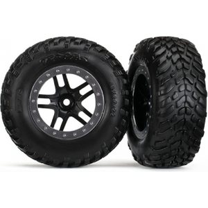 Traxxas 5889 Tires & Wheels SCT/S-Spoke Black-Satin 4WD/2WD Rear TSM