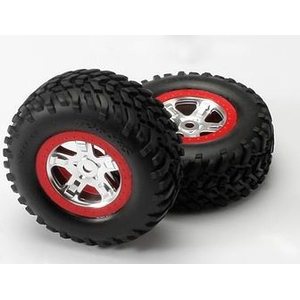 Traxxas 5973A Tires & Wheels SCT/SCT Satin Chrome-Red (14mm) (2)