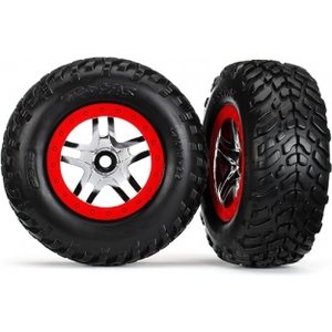 Traxxas 5977 Tires & Wheels SCT/S-Spoke Chrome-Red (14mm) (2)