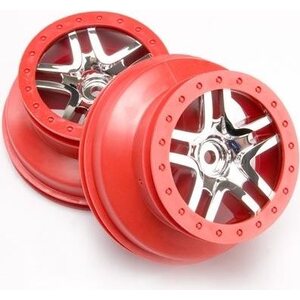 Traxxas 6872A Wheels SCT S-Spoke Chrome-Red 2.2/3.0" 4WD/2WD Rear (2)
