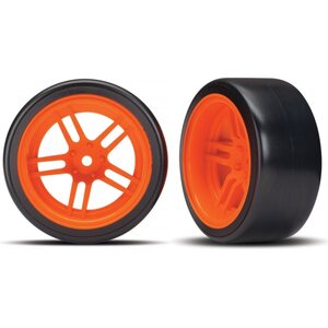 Traxxas 8377A Tires & Wheels Drift 1.9" on Orange Split-spoke Rear (2)