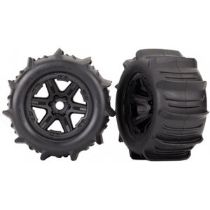 Traxxas 8674 Tires & Wheels Paddel/Carbide Black 3.8" TSM (2)