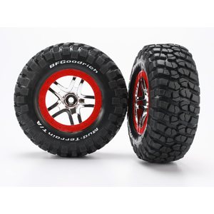 Traxxas 6873R Tires & Wheelsoodrich S1/S-Spoke Chrome-Red 4WD/2WD Rear