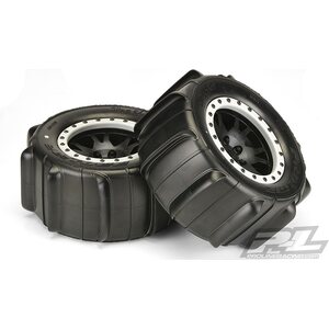 Pro-Line Sling Shot 4.3" Pro-Loc Sand Tires Mounted for X-MAXX Front or Rear, Mounted on Impulse Pro-Loc Black Wheels with Stone Gray Rings (2pc) 10146-13