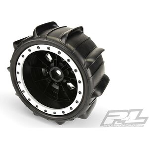 Pro-Line Sling Shot 4.3" Pro-Loc Sand Tires Mounted for X-MAXX Front or Rear, Mounted on Impulse Pro-Loc Black Wheels with Stone Gray Rings (2pc) 10146-13