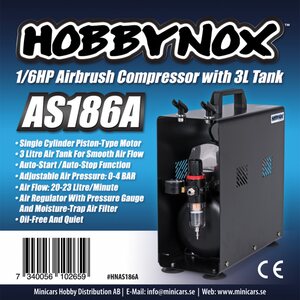Hobbynox Airbrush Compressor 1/6HP with 3L Tank (0-4BAR)