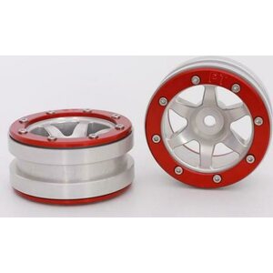 Metsafil Beadlock Wheels PT-Wave Silver/Red 1.9 (2 pcs)