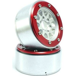 Metsafil Beadlock Wheels GEAR Silver/Red 1.9 (2) w/o Hub