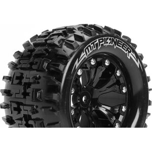 Louise MT-PIONEER - 1-10 Monster Truck Tire Set - Mounted - Sport - Black 2.8 Wheels - 1/2-Offset - Hex 12mm