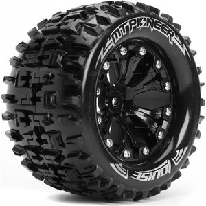Louise MT-PIONEER - 1-10 Monster Truck Tire Set - Mounted - Sport - Black 2.8 Wheels - 1/2-Offset - Hex 12mm
