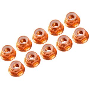 Ultimate Racing 3MM. ALU. NYLON NUT W/FLANGED Orange(10pcs)