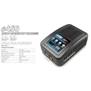 SkyRc e450 Charger LiPo/LiFe/LiHV 2-4S, NiMH 6-8S, 50W 240VAC