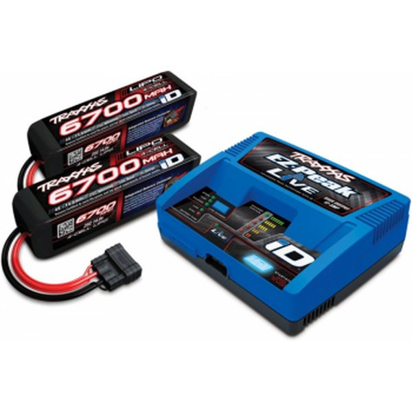 Traxxas 2993GX Charger EZ-Peak Live 12A and 2 x 4S 6700mAh Battery Combo