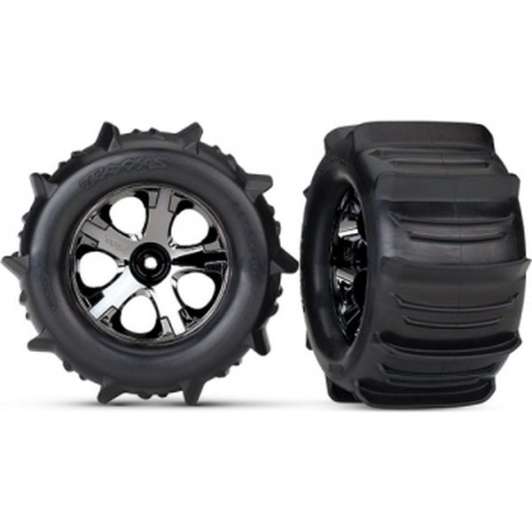 Traxxas 4175 Tires & Wheels Paddel/All-Star Black Chrome 2.8" TSM Front (Sopii myös ARRMA 4x4)