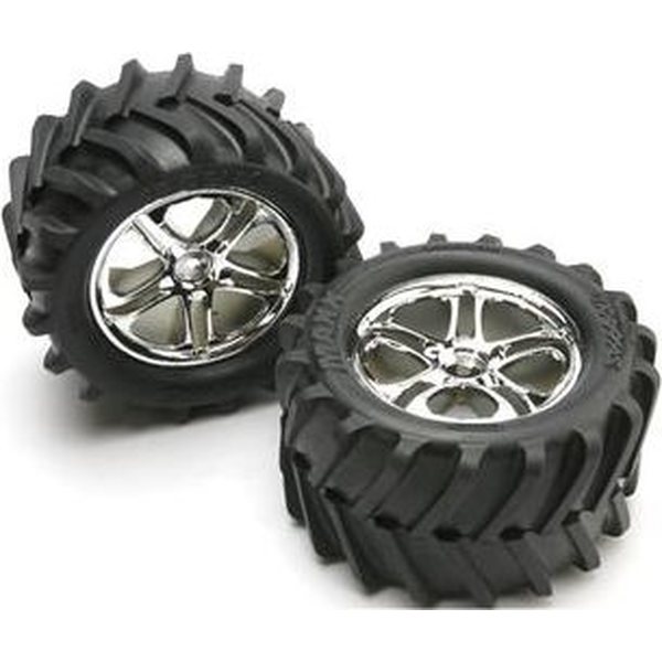 Traxxas 5173 Tires & Wheels Maxx Chevron/SS Chrome (14mm) 3.8" (2)