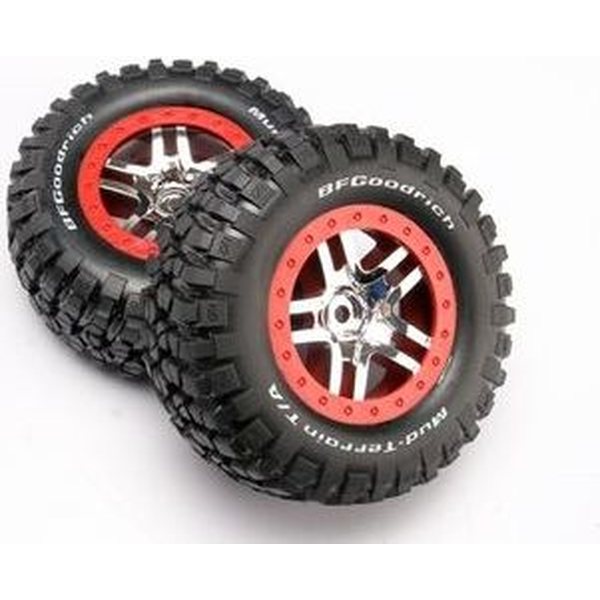 Traxxas 6873A Tires & Wheelsoodrich/S-Spoke Chrome-Red 4WD/2WD Rear