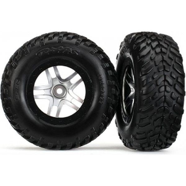 Traxxas 6892 Tires & Wheels SCT/S-Spoke Chrome-Black 4WD/2WD Rear TSM