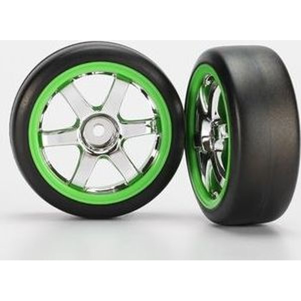 Traxxas 7375 Tires & Wheelsymkhana/Volk Racing TE37 Chrome-Green 1/16