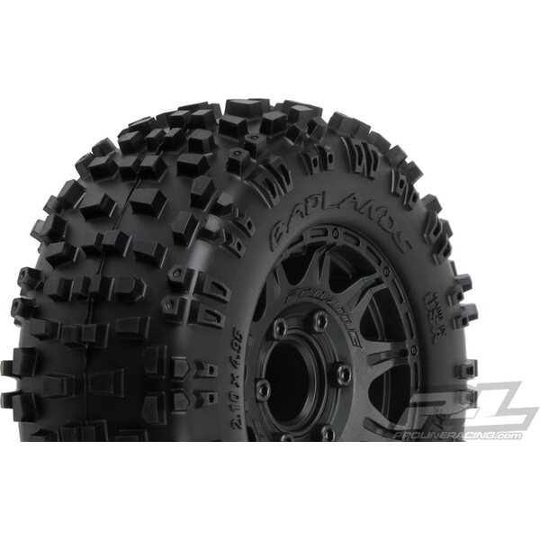 Pro-Line Badlands 2.8" All Terrain Tires Mounted for Stampede 2wd & 4wd Front and Rear, Mounted on Raid Black 6x30 Removable Hex Wheels (1pair) 1173-10