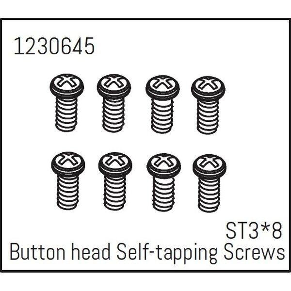 Absima Button Head Screws - Selftapping M3*8 (8)