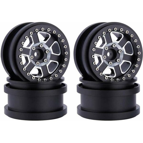 HFF Black /silver 2.9" CNC Aluminum Beadlock Wheel Hub Rim for 1/6 RC Crawler Axial SCX6