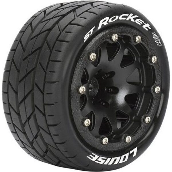 Louise Louise ST-ROCKET Stadium Truck Soft MFT Tires on Black-Chrome 1/2" Offset Bead-Lock Wheels