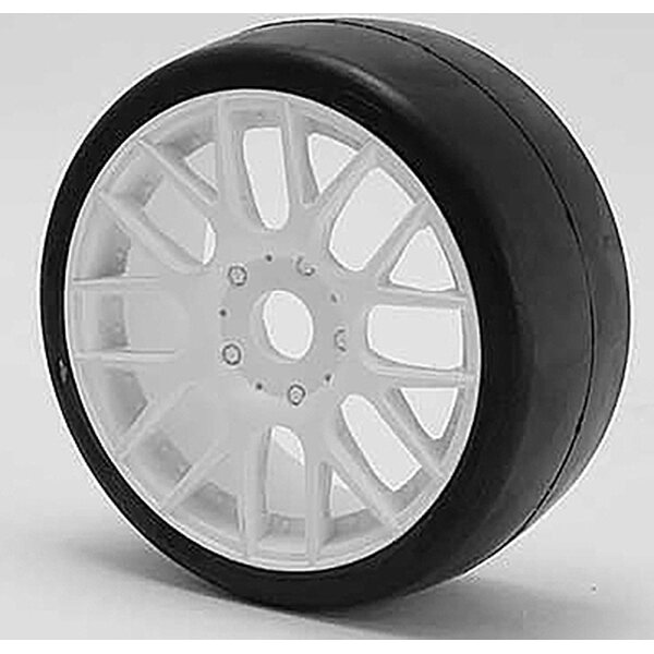 Sweep Sweep 1:8 GT-R2 Pro compound slick pre-glued tires 55deg with EVO16 White wheels pair (Double stage inserts)