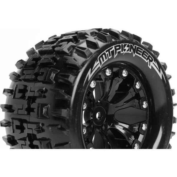 Louise MT-PIONEER - 1-10 Monster Truck Tire Set - Mounted - Sport - Black 2.8 Wheels - 1/2-Offset - Hex 12mm