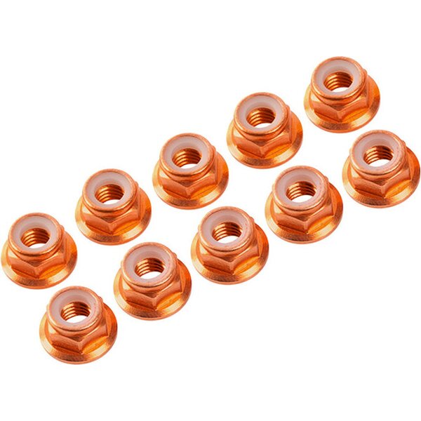 Ultimate Racing 3MM. ALU. NYLON NUT W/FLANGED Orange(10pcs)